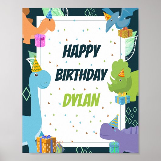 Dinosaur Confetti Thlek Kids Birthday Welkom Poster (Voorkant)