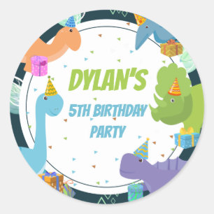 Dinosaur Confetti Thmed Kinder Party Birthday Ronde Sticker