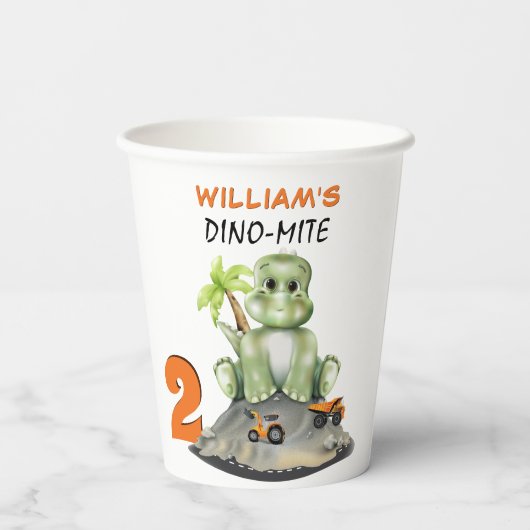 Dinosaur Construction Boy Birthday Papieren Bekers (Achterkant)