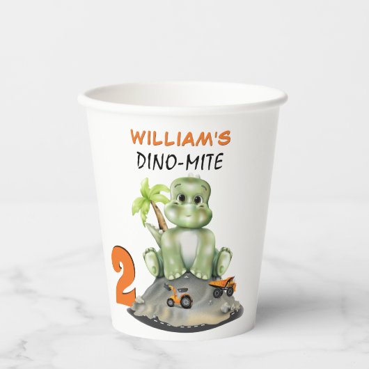 Dinosaur Construction Boy Birthday Papieren Bekers (Voorkant)