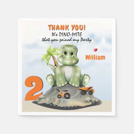 Dinosaur Construction Boy Birthday Servet (Voorkant)