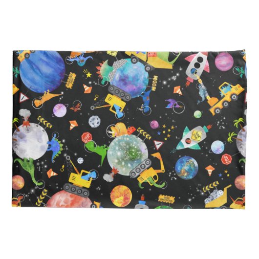 Dinosaur Construction Crew Buitenspatie Astronauts Kussensloop (Achterkant)