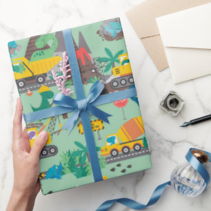 Dinosaur Construction Kinder Cadeaupapier