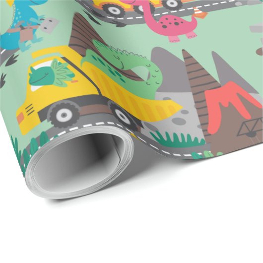 Dinosaur Construction Kinder Cadeaupapier (Rol Hoek)