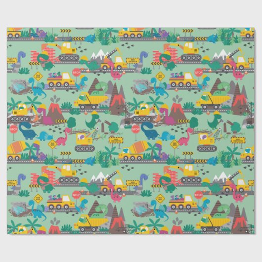Dinosaur Construction Kinder Cadeaupapier (Vlak)