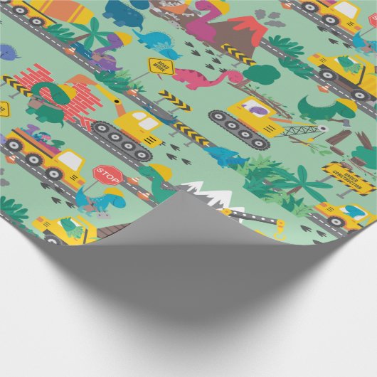 Dinosaur Construction Kinder Cadeaupapier (Hoek)