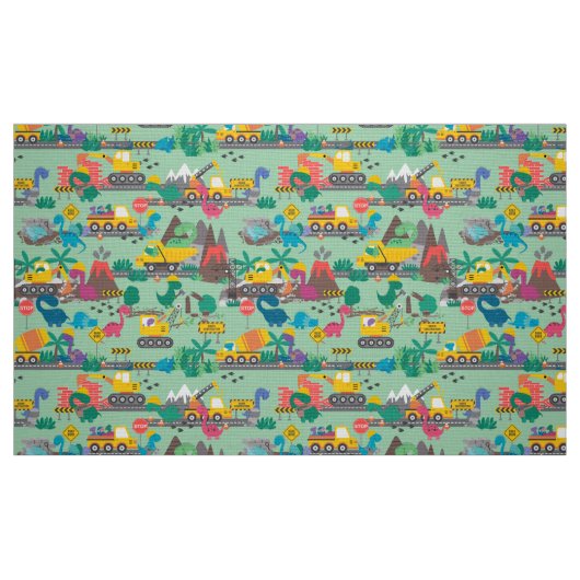 Dinosaur Construction Kinder Cute Pattern Stof (Fat Quarter)
