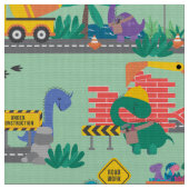 Dinosaur Construction Kinder Cute Pattern Stof (Close Up)
