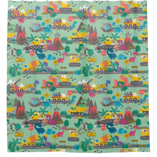 Dinosaur Construction Kinder Douchegordijn (Voorkant)