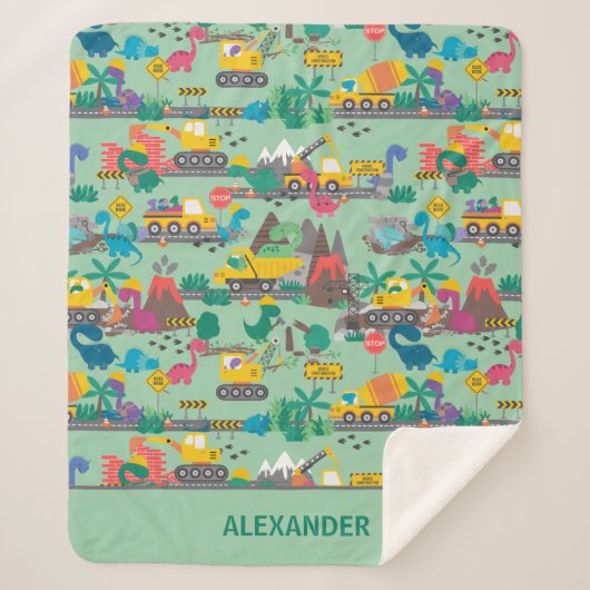 Dinosaur Construction Kinder-Personalized Sherpa Deken (Voorkant)