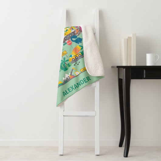 Dinosaur Construction Kinder-Personalized Sherpa Deken (In situ)