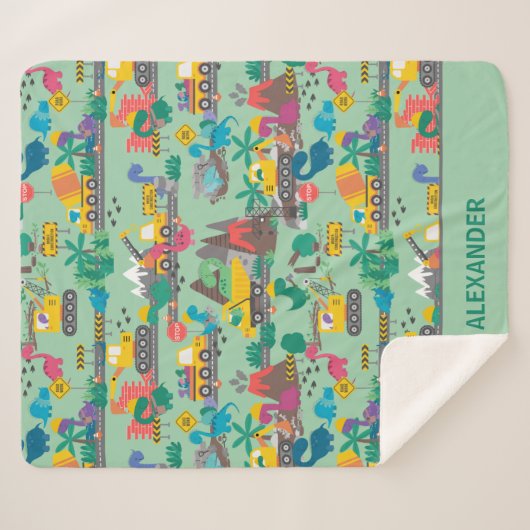Dinosaur Construction Kinder-Personalized Sherpa Deken (Voorkant (horizontaal))