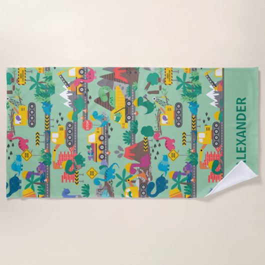 Dinosaur Construction Kinder-Personalized Strandlaken (Voorkant)