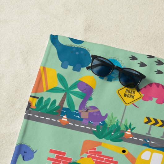 Dinosaur Construction Kinder-Personalized Strandlaken (In situ)