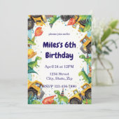 Dinosaur Construction Truck Birthday Invitatio Kaart (Staand voorkant)