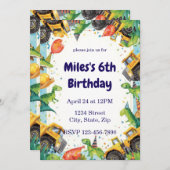 Dinosaur Construction Truck Birthday Invitatio Kaart (Voorkant / Achterkant)