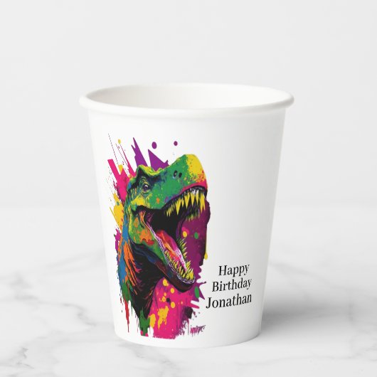 Dinosaur Cool Pink Paper Cups Papieren Bekers (Voorkant)