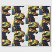 Dinosaur Cool Yellow Happy Birthday Cadeaupapier (Vlak)