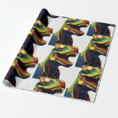 Dinosaur Cool Yellow Happy Birthday Cadeaupapier (Uitgerold)