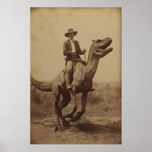 Dinosaur Cowboy, Vintage fotografie, Kunstposter Poster
