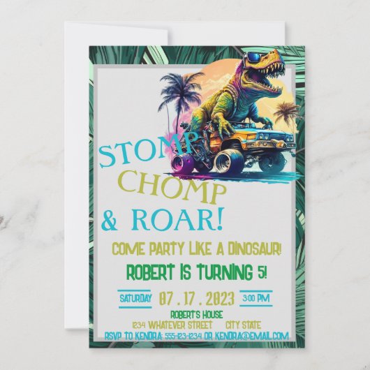 Dinosaur Custom Kids Birthday Kaart (Voorkant)