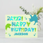 Dinosaur Custom Naam en Tekst Kind Flat Verjaardag Kaart (Staand voorkant)
