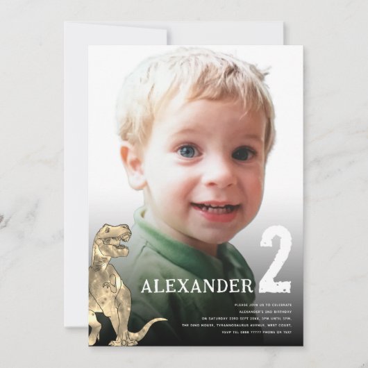 Dinosaur Custom Photo 2e Verjaardagsfeest Kaart (Voorkant)