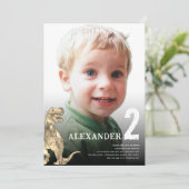 Dinosaur Custom Photo 2e Verjaardagsfeest Kaart (Staand voorkant)