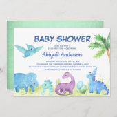 Dinosaur Cute Baby shower Invitation Aankondiging (Voorkant / Achterkant)