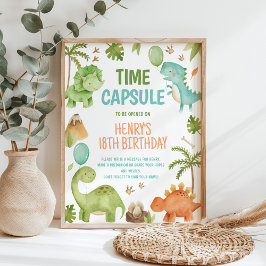 Dinosaur Cute Boy Birthday Party Time Capsule Sign Poster
