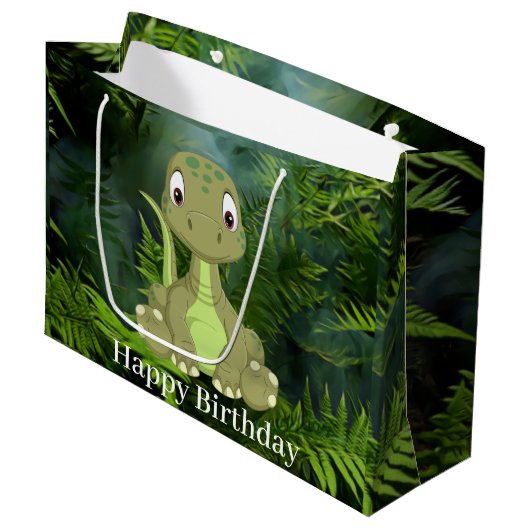 Dinosaur Cute Green Jurassic Party Groot Cadeauzakje (Voorkant Gekanteld)