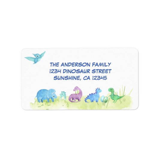 Dinosaur Cute Party Return Address Etiket (Voorkant)