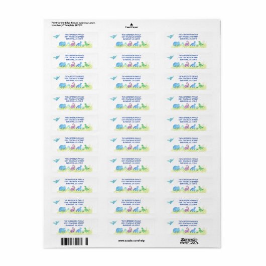 Dinosaur Cute Party Return Address Label (Full Sheet)