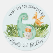 Dinosaur Cute Waterverf Foliage Boy Baby shower C Ronde Sticker (Voorkant)