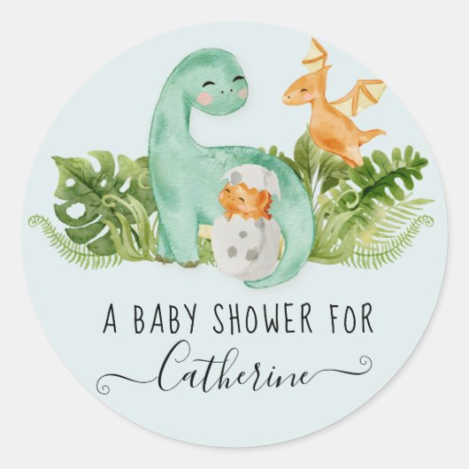 Dinosaur Cute Waterverf Greenery Boy Baby shower Ronde Sticker (Voorkant)