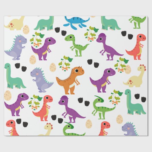 Dinosaur Cute Wrapping Paper Cadeaupapier (Vlak)