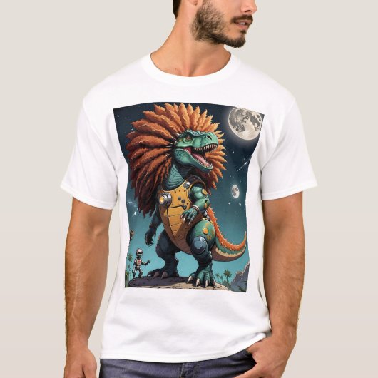 Dinosaur Cyber Warrior Futuristic Sci-Fi Art T-shi T-shirt (Voorkant)