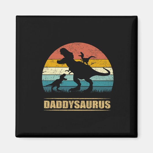 Dinosaur Daddysaurus 2 Twee Kinder Grappige Vaderd Magneet (Voorkant)