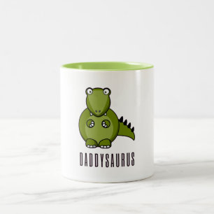 Dinosaur Daddysaurus Dad Fathers Day Family Gift Tweekleurige Koffiemok