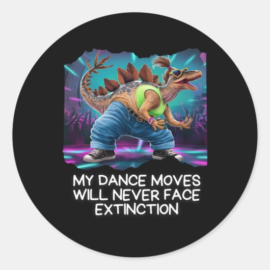 Dinosaur Dance Funny Dancing Dino  Ronde Sticker (Voorkant)