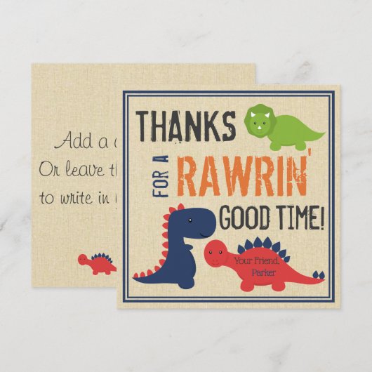 Dinosaur Dank u wel Bedankkaart (Voorkant / Achterkant)