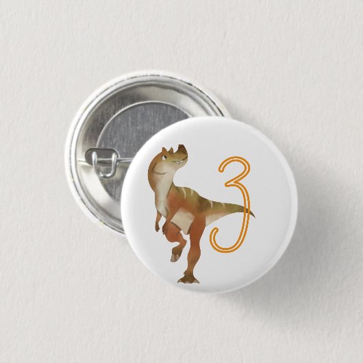Dinosaur derde verjaardag ronde button 3,2 cm (Voorkant /achterkant)