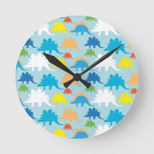 Dinosaur Design Blue Oranje Yellow Red Dinosaurs Ronde Klok (Voorkant)
