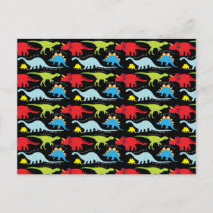 Dinosaur Design Blue Red Green op zwart Briefkaart
