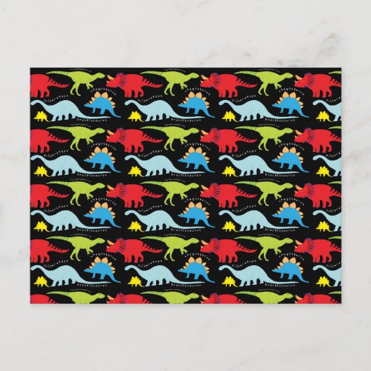Dinosaur Design Blue Red Green op zwart Briefkaart (Voorkant)