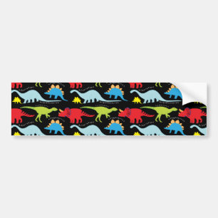 Dinosaur Design Blue Red Green op zwart Bumpersticker