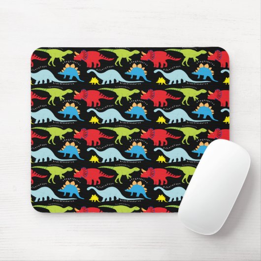Dinosaur Design Blue Red Green op zwart Muismat (Met muis)