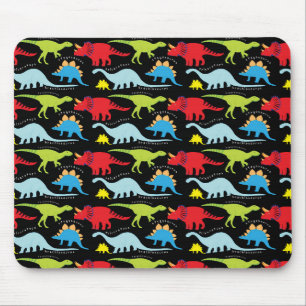 Dinosaur Design Blue Red Green op zwart Muismat