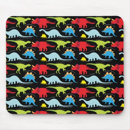 Dinosaur Design Blue Red Green op zwart Muismat (Voorkant)