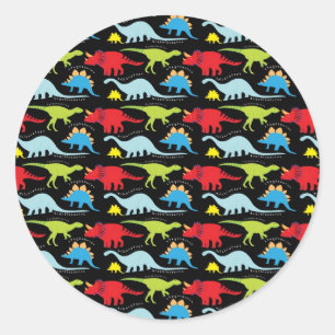 Dinosaur Design Blue Red Green op zwart Ronde Sticker